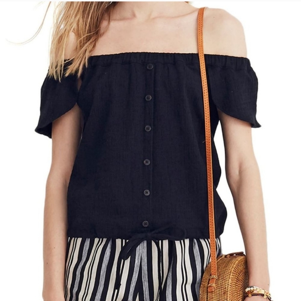 Madewell black flutter sleeve top tie front